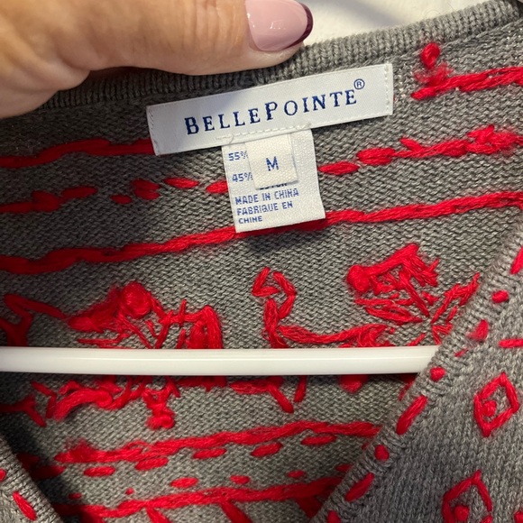 BellePointe vintage Festive Santa Gray and Red Women's Cardigan - Picture 2 of 4